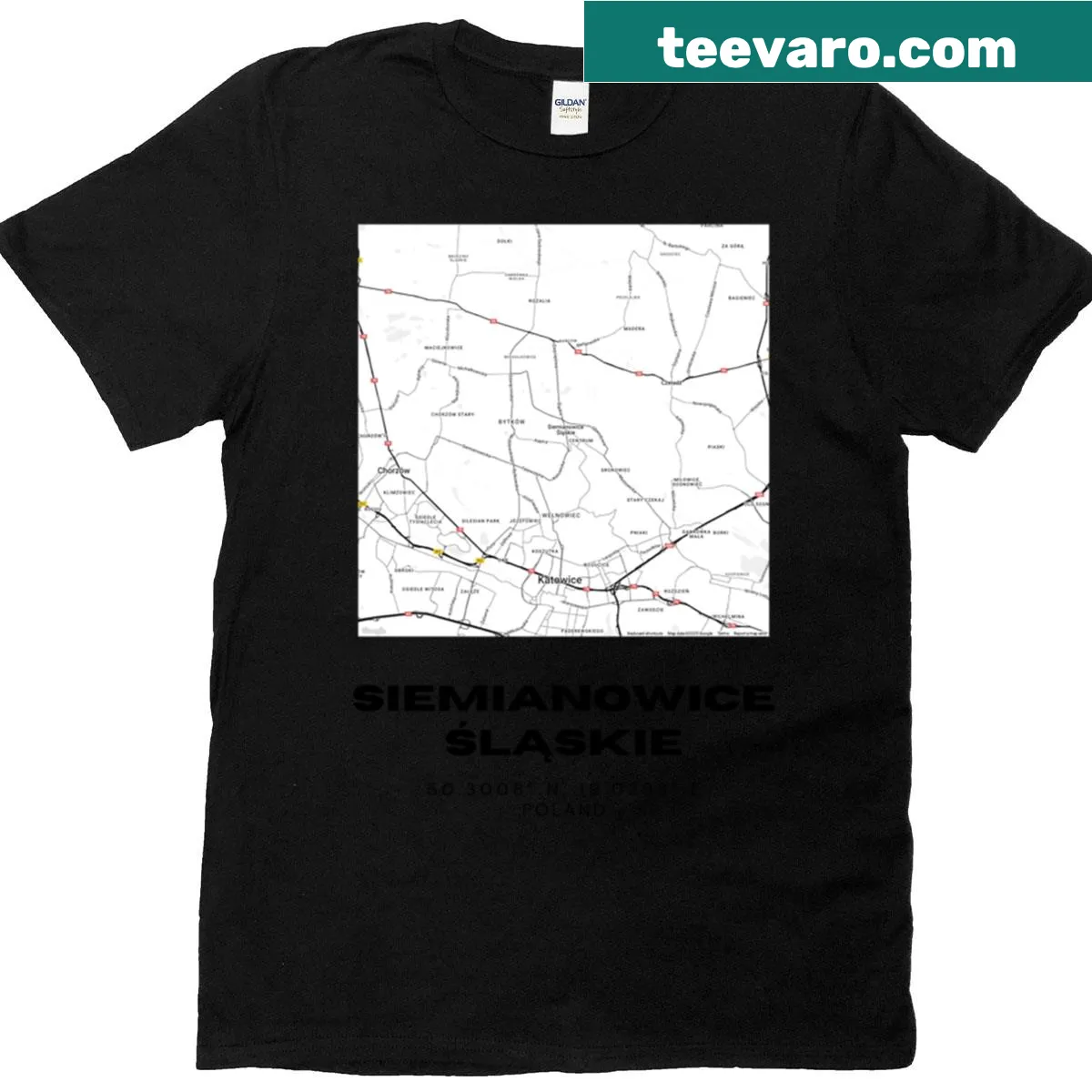 Minimalist black and white city map of Siemianowice Lskie on a T-shirt — on a men's t-shirt