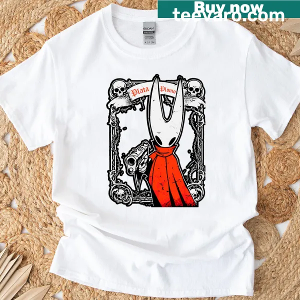 Illustrative design of Silver Hornet or Lead from Silksong on T-shirt