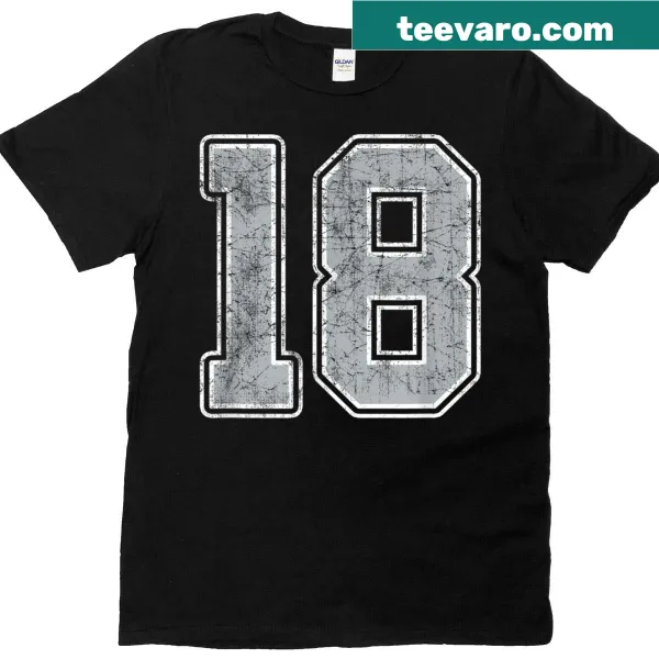 Bold number 18 graphic mimicking a sports jersey design