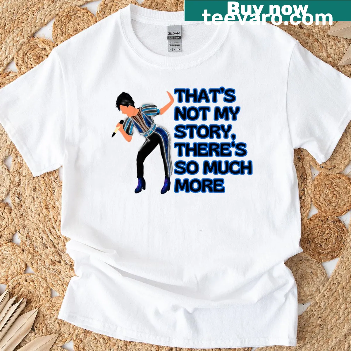 Typographical T-shirt with the phrase 'That's Not My Story' from a musical. — on a men's t-shirt