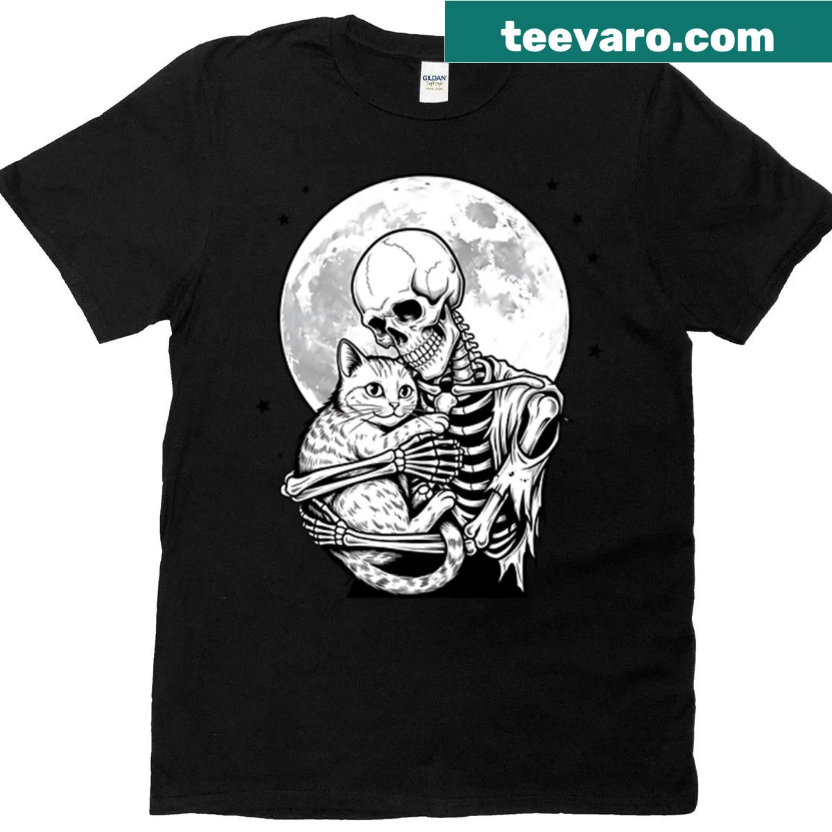 Cute goth design featuring a skeleton cat skull on a t-shirt — on a men's t-shirt