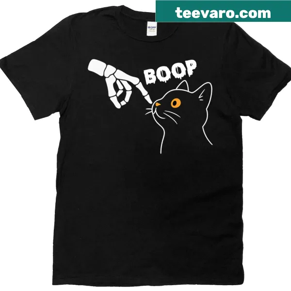 Funny skeleton hand booping a cat's nose graphic T-shirt