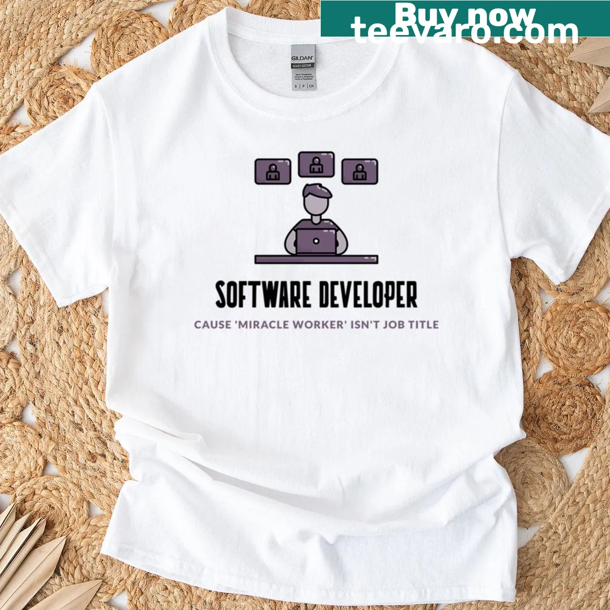 T-shirt with humorous text about software developers — on a men's t-shirt