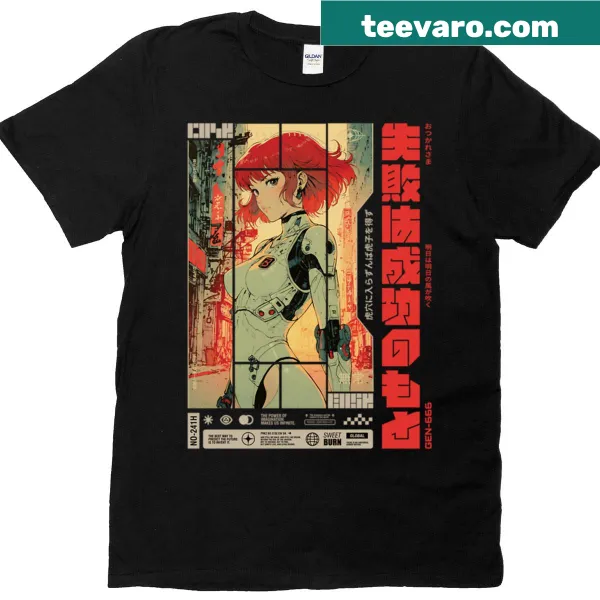 Illustration of a cyborg girl with red hair for sci-fi fans.