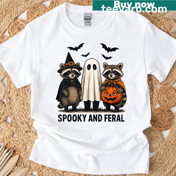 Cute ghost raccoon illustration for Halloween on a T-shirt