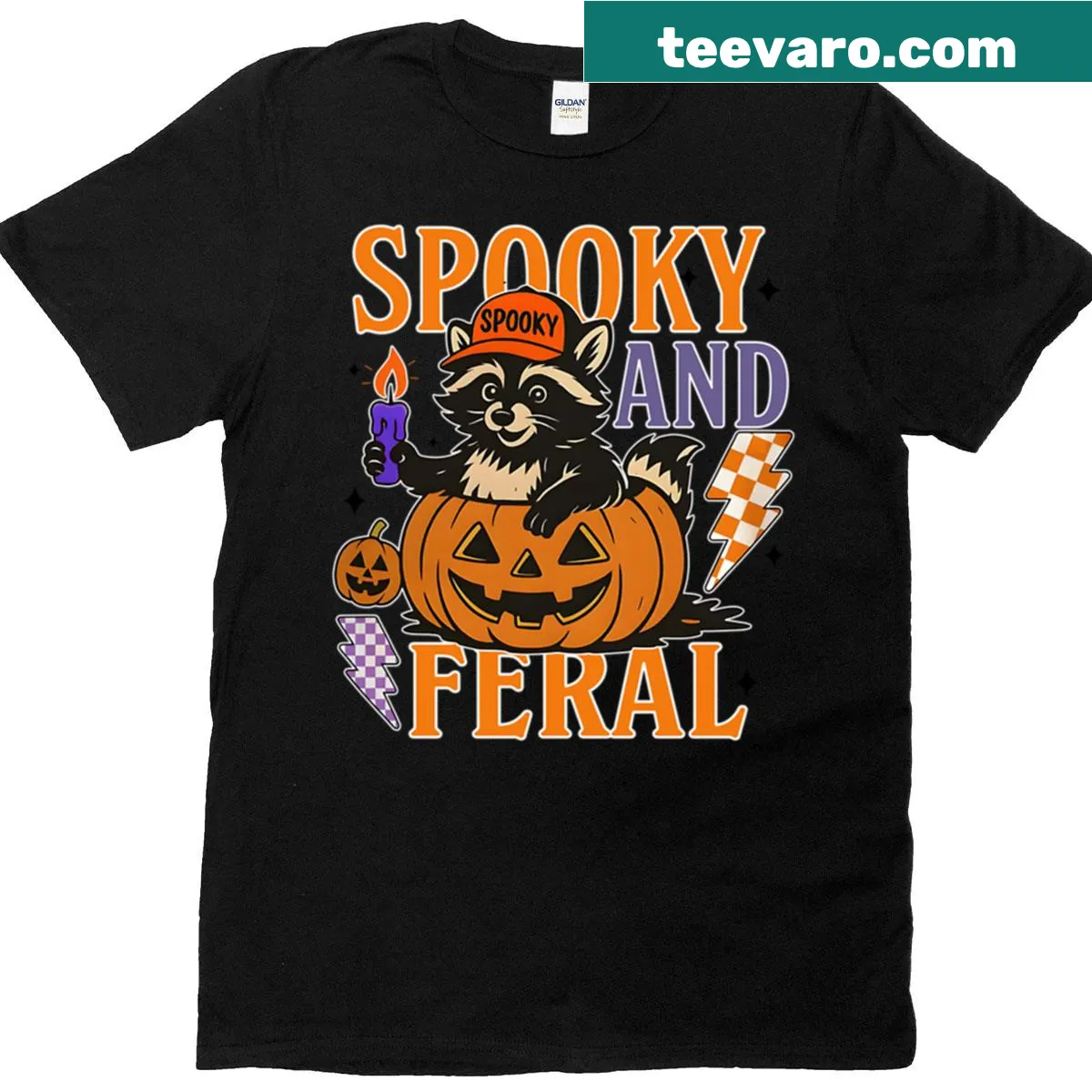 Illustrated raccoon with spooky features on a t-shirt — on a men's t-shirt