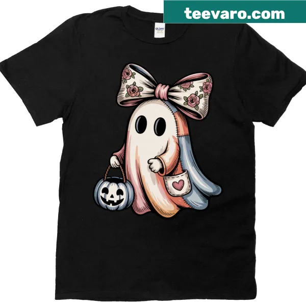 Cute Halloween t-shirt with a patchwork ghost design