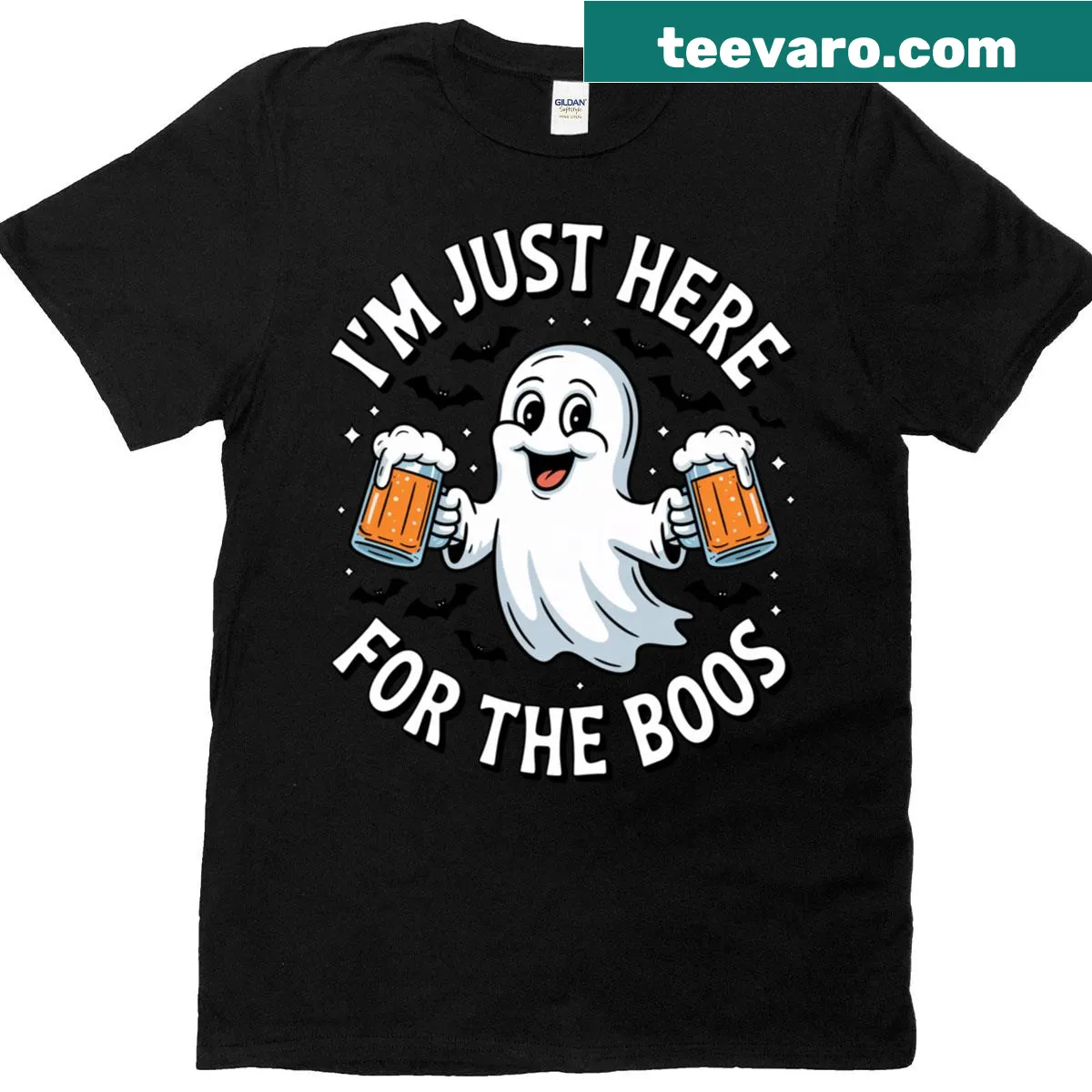 Funny Halloween shirt with 'I'm Here For The Boos' text for beer lovers. — on a men's t-shirt