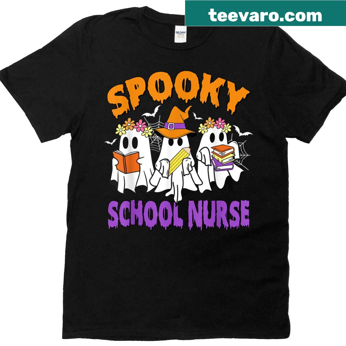Cartoon ghost in a nurse outfit for Halloween — on a men's t-shirt
