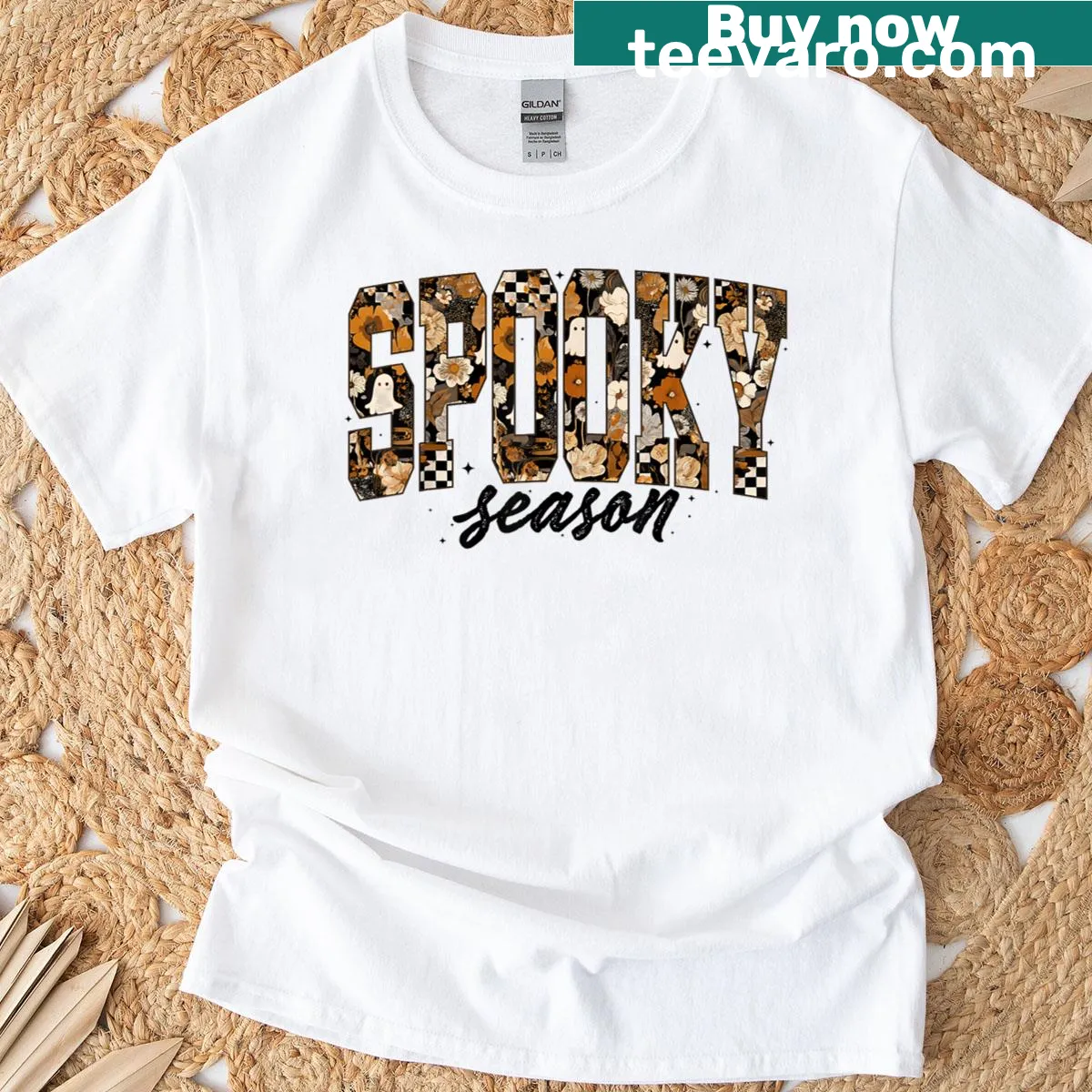 Floral ghost Halloween T-shirt with a seasonal vibe for Spooky Mamas — on a men's t-shirt