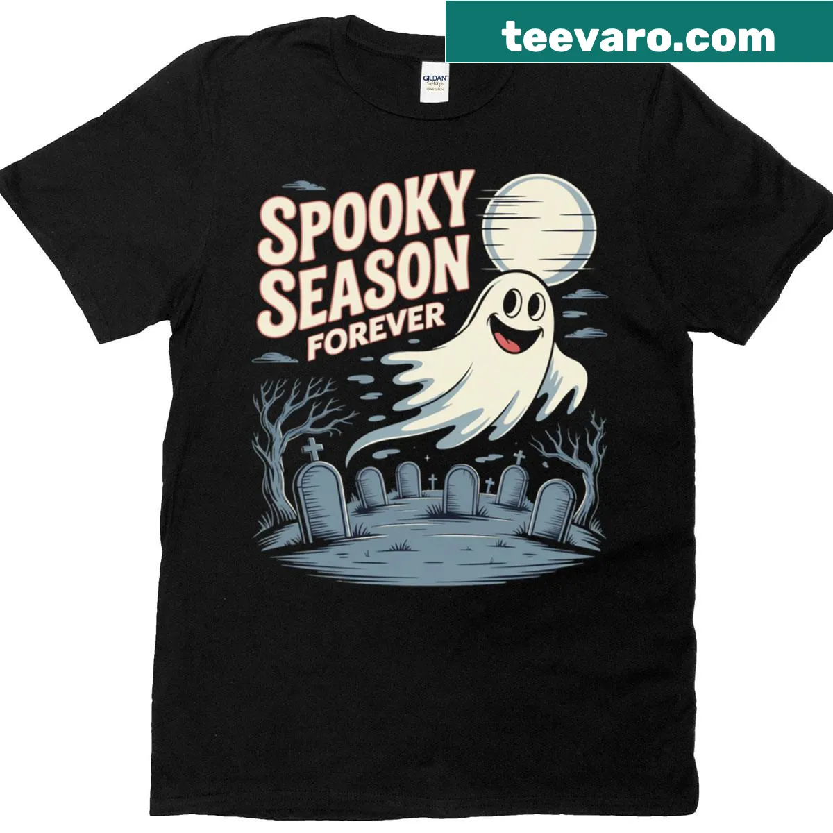 Playful ghosts celebrating Halloween in a fun graphic design — on a men's t-shirt