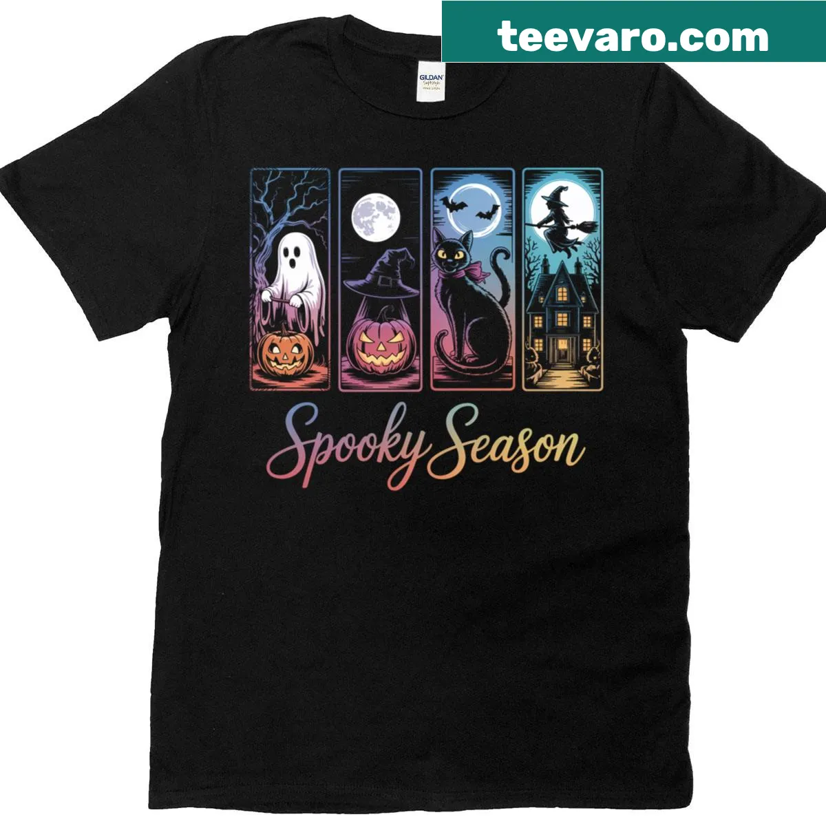 Vintage-style Halloween shirt with retro graphics and spooky theme — on a men's t-shirt