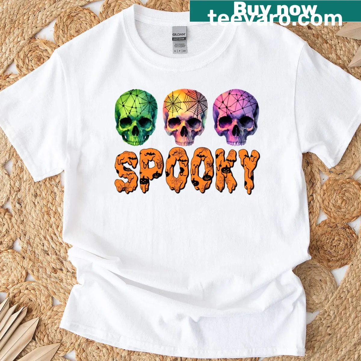 Spooky skull design with cobwebs on a Halloween T-shirt. — on a men's t-shirt