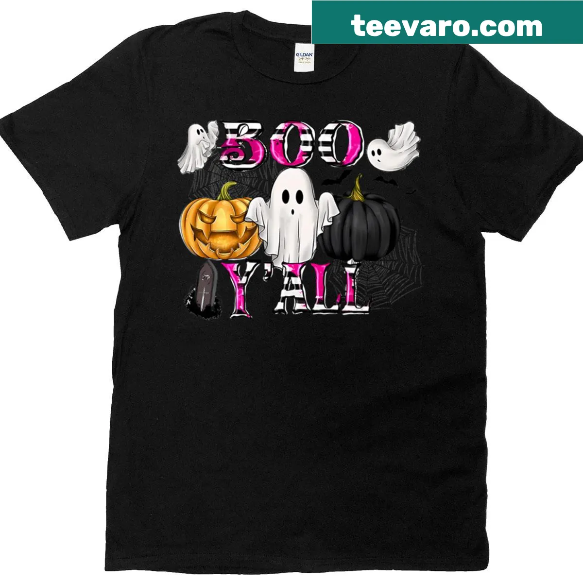 Friendly ghosts and pumpkins in a cute Halloween design — on a men's t-shirt