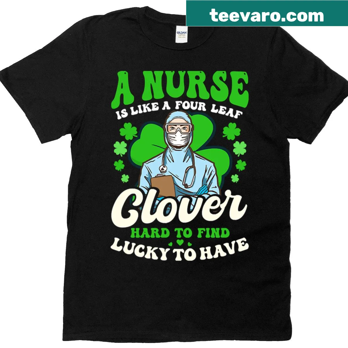 Playful Nurse t-shirt with shamrock graphic and clever saying — on a men's t-shirt