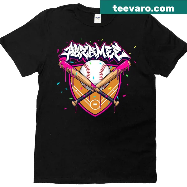 Youth t-shirt with ice cream and baseball graphics supporting breast cancer awareness
