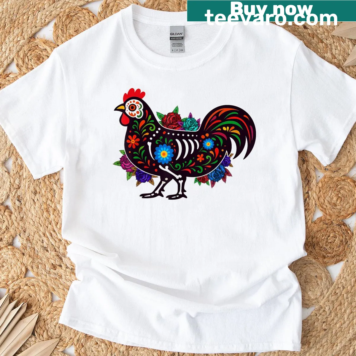 Sugar skull chicken design for Dia De Muertos and Halloween — on a men's t-shirt