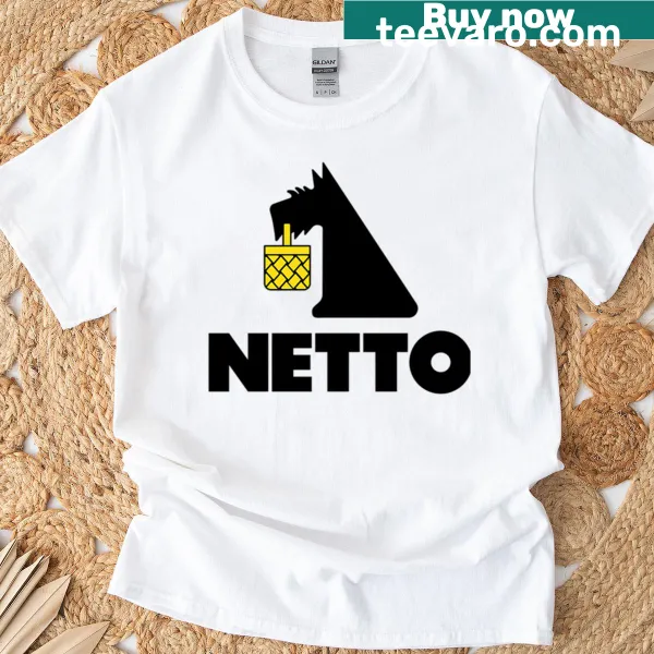 T-shirt depicting a sunset over a supermarket scene