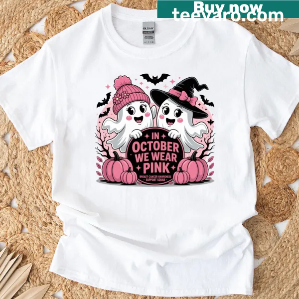 Ghost witch design with We Wear Pink text for breast cancer support