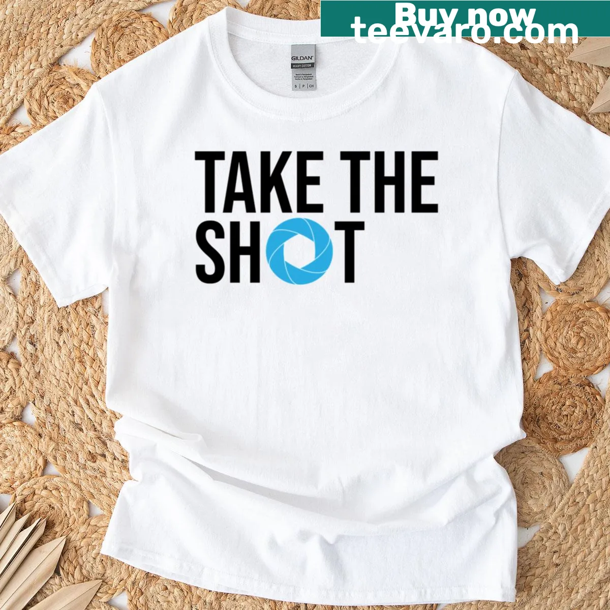 Photography-themed T-shirt featuring aperture graphic and text. — on a men's t-shirt