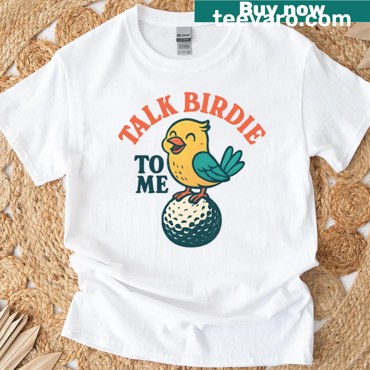 Humorous bird-themed t-shirt with playful illustration — on a men's t-shirt