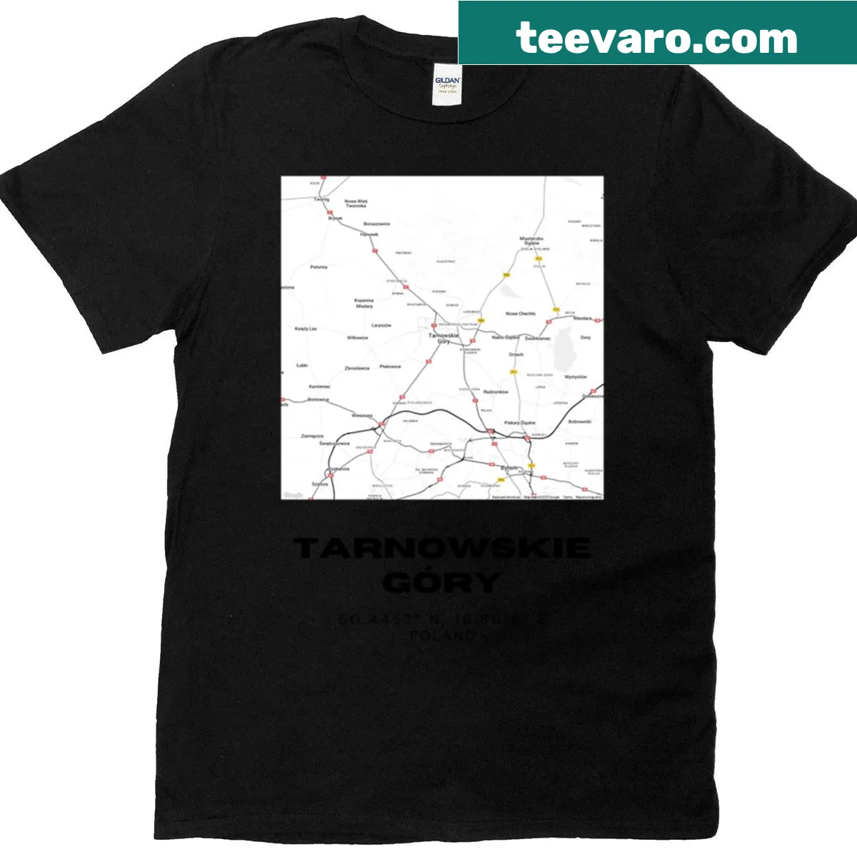 Minimalist black and white map of Tarnowskie Gry on t-shirt — on a men's t-shirt