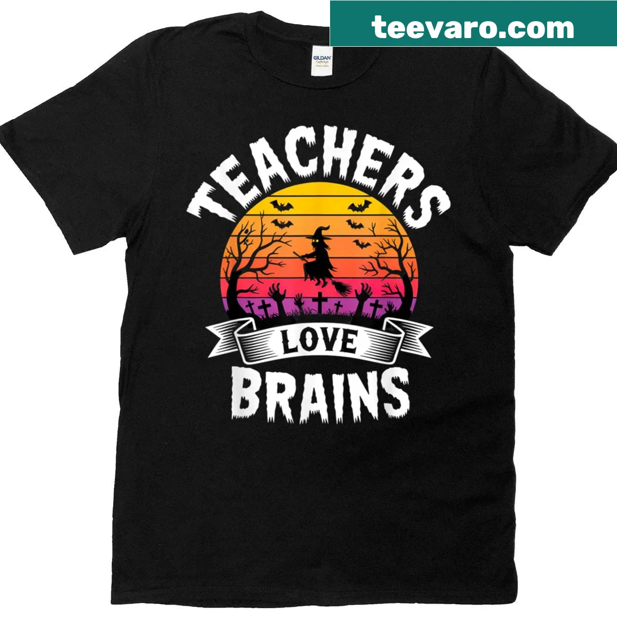 Funny witch design saying Teachers Love Brains on a t-shirt — on a men's t-shirt