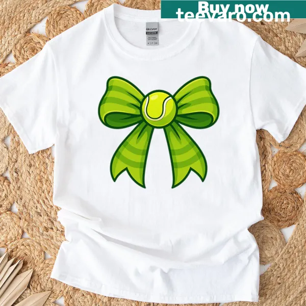 T-shirt with an illustration of a tennis ball and ribbon for Mother's Day.