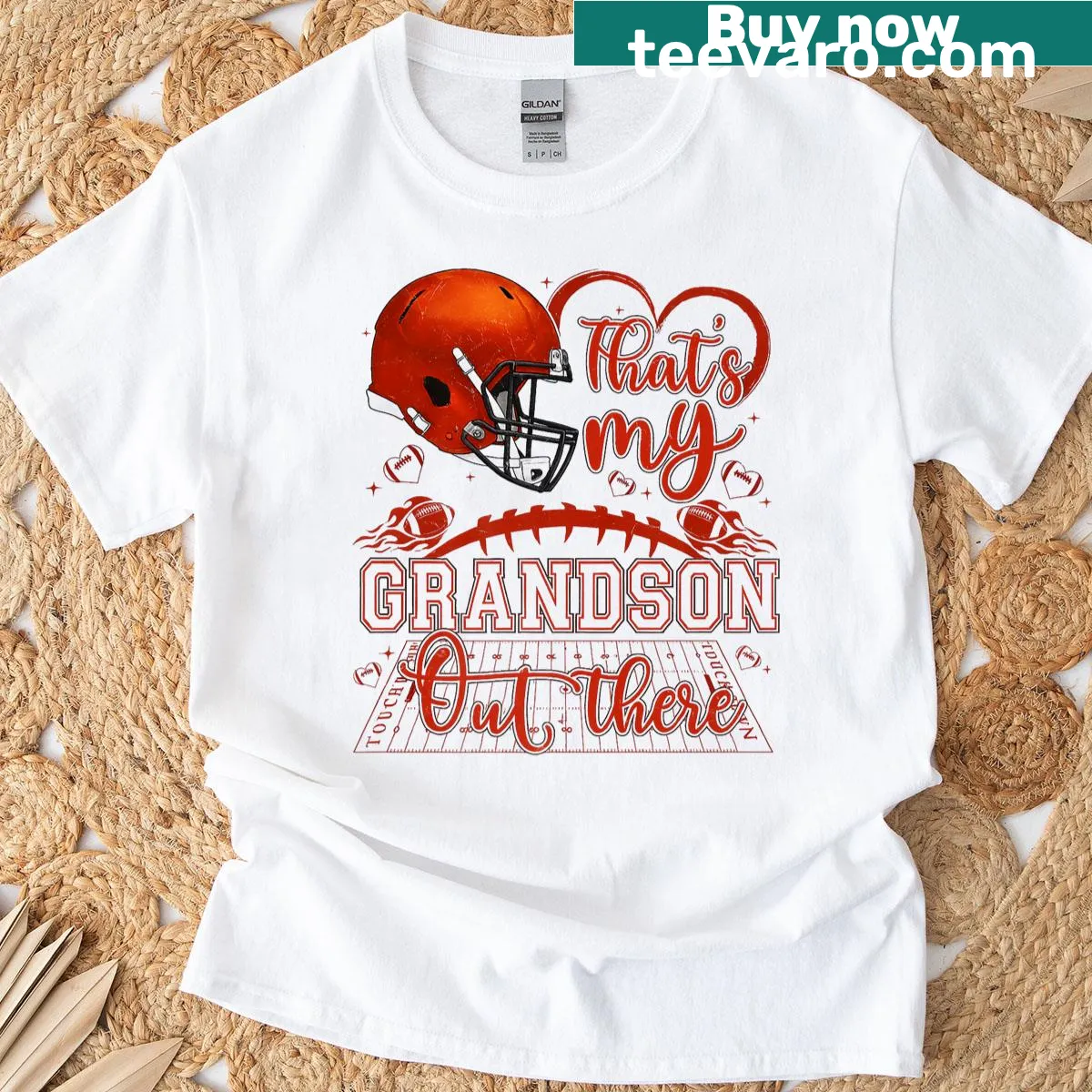 Football-themed T-shirt for proud grandparents with bold text — on a men's t-shirt