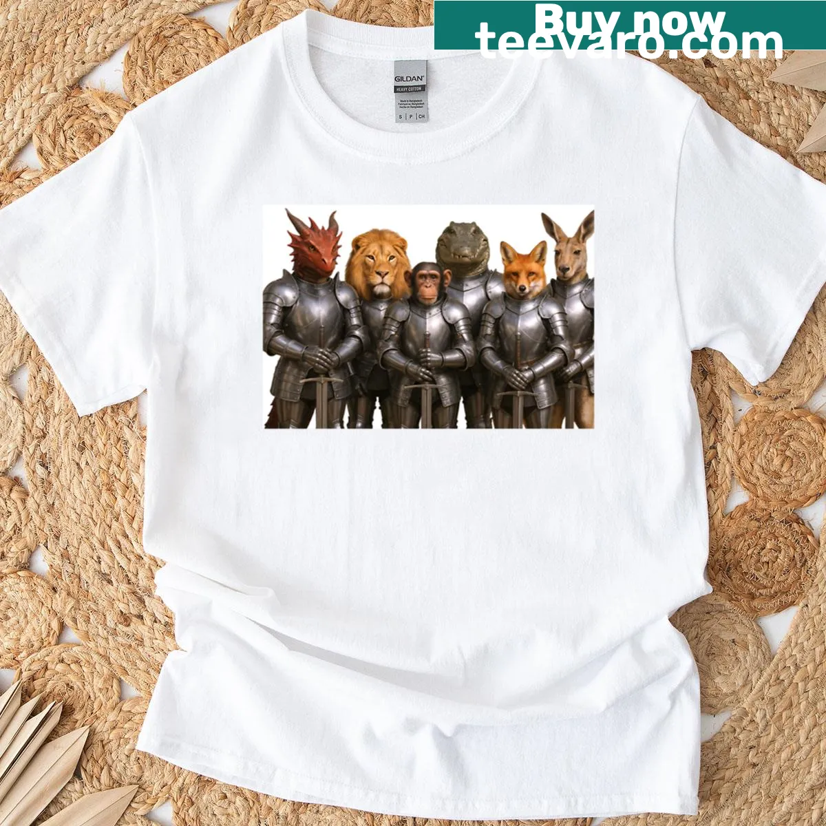 Funny illustration of armored warriors on a T-shirt — on a men's t-shirt