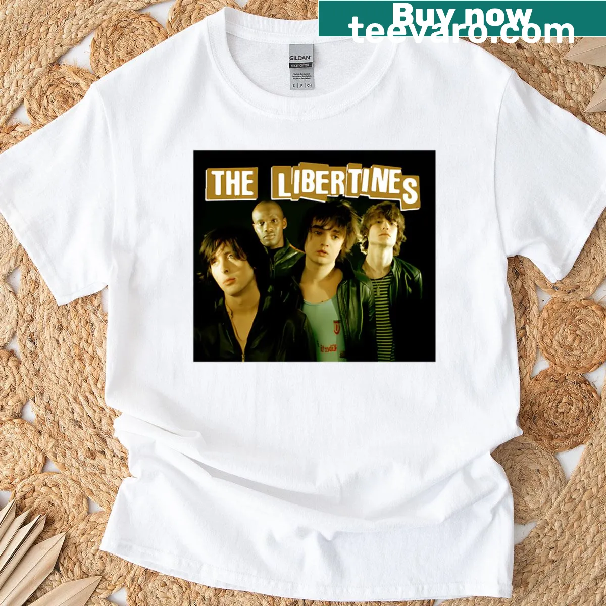 T-shirt featuring typography for The Libertiness Band — on a men's t-shirt