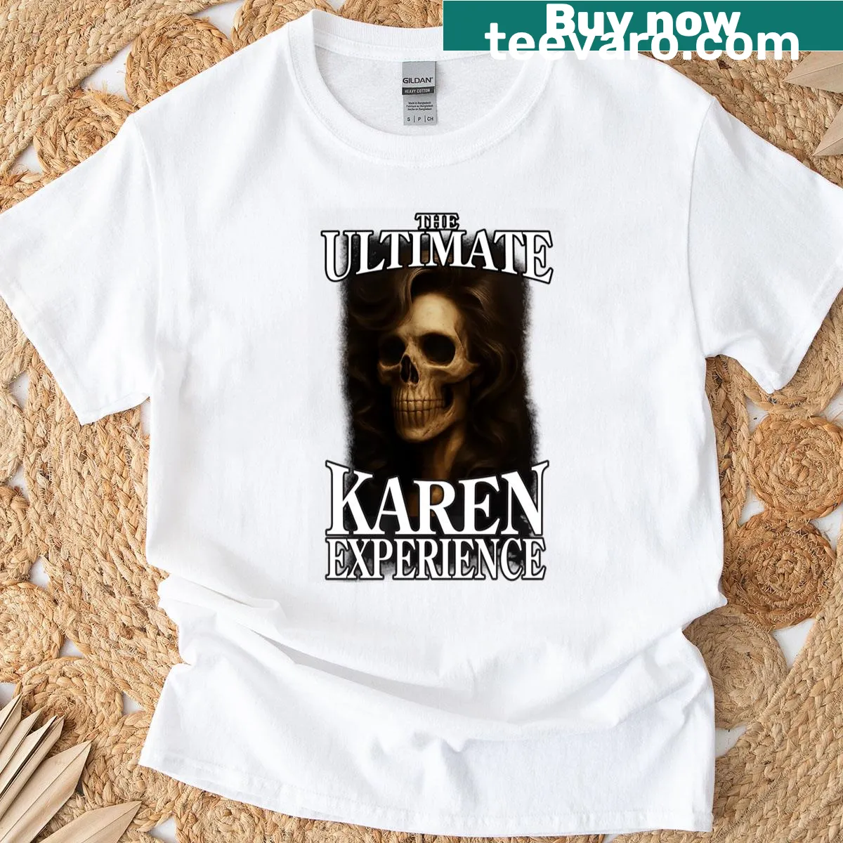 Gothic skeleton design T-shirt with retro glam elements — on a men's t-shirt