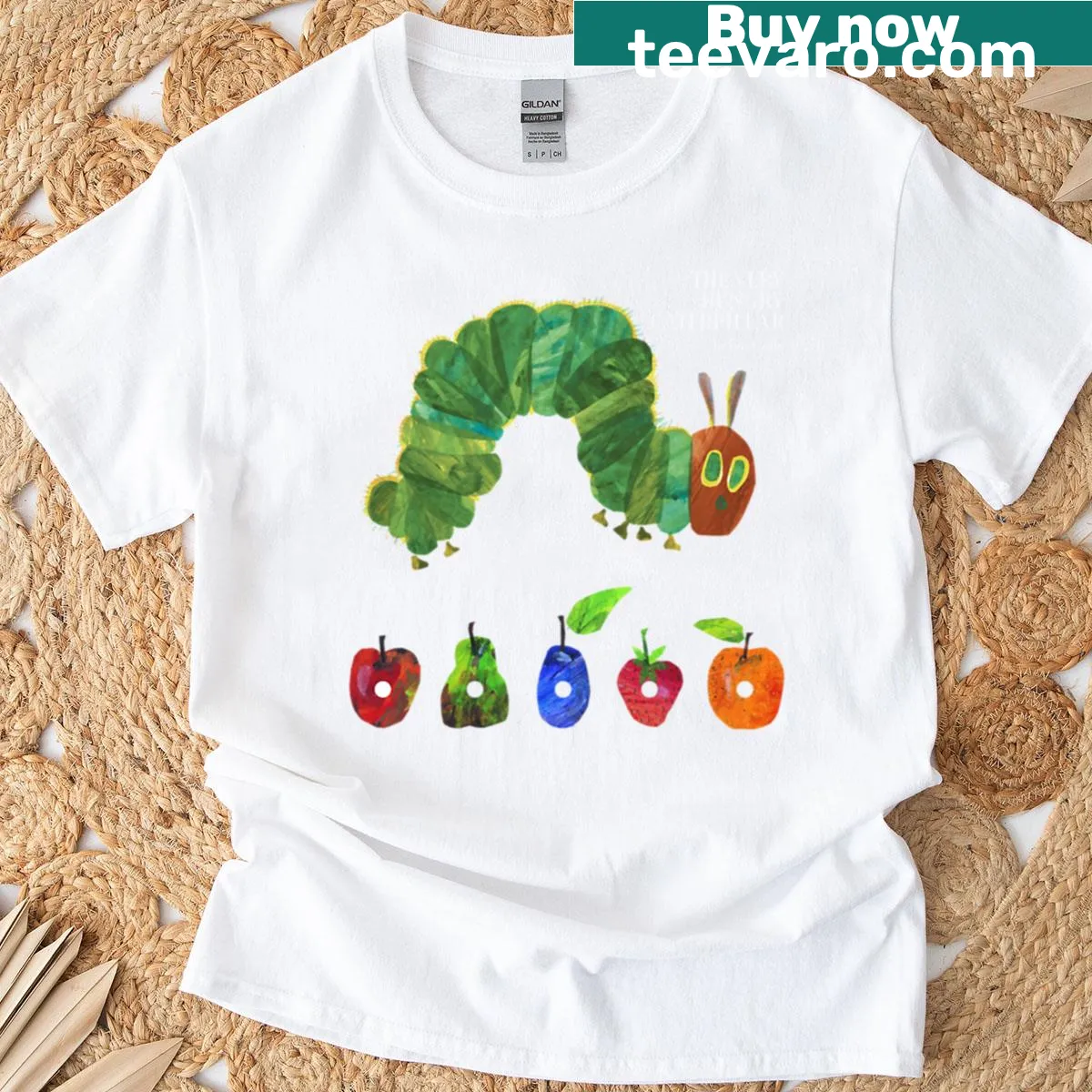 Illustration of the Very Hungry Caterpillar on T-shirt — on a men's t-shirt