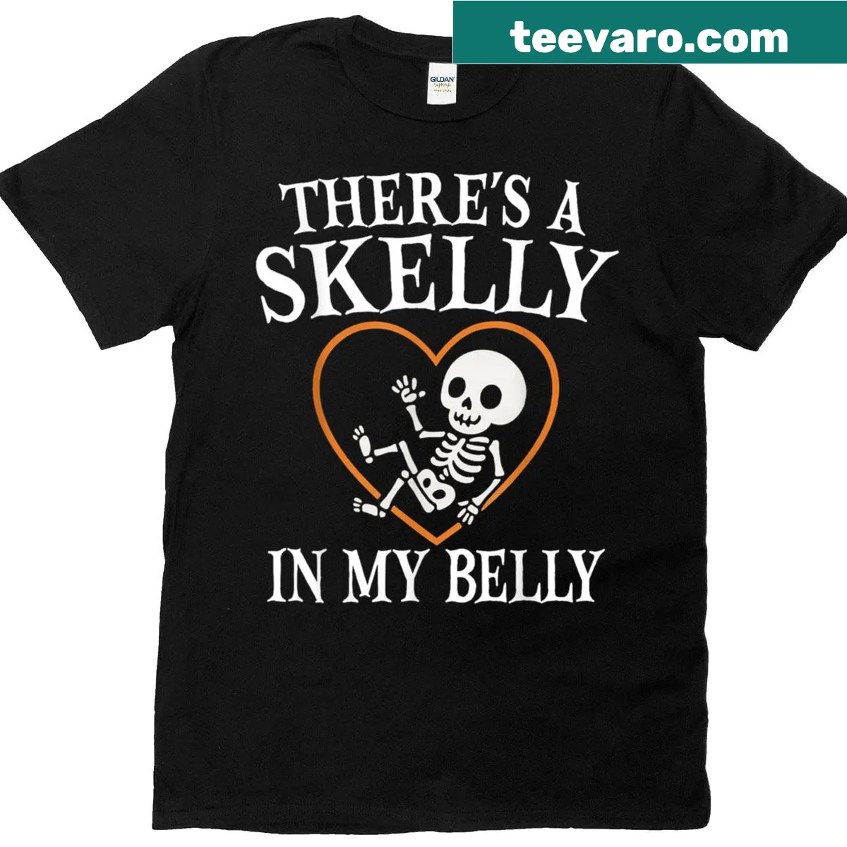 Cute Halloween pregnancy T-shirt with skeleton graphic and text — on a men's t-shirt