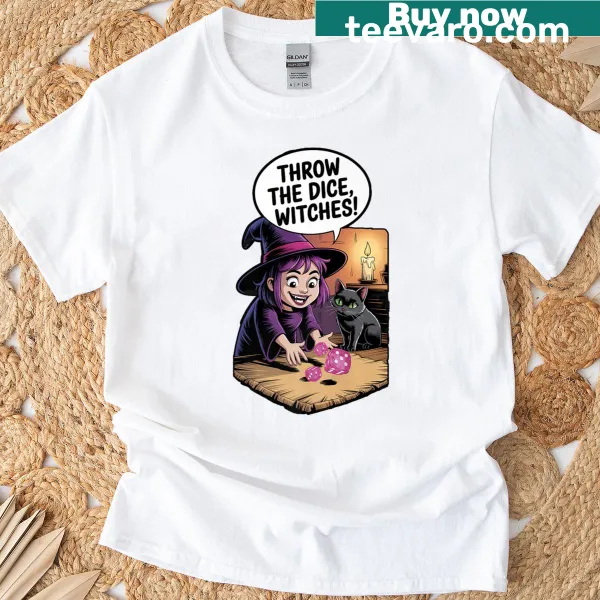 Bunco Halloween T-shirt with the phrase Throw The Dice Witches