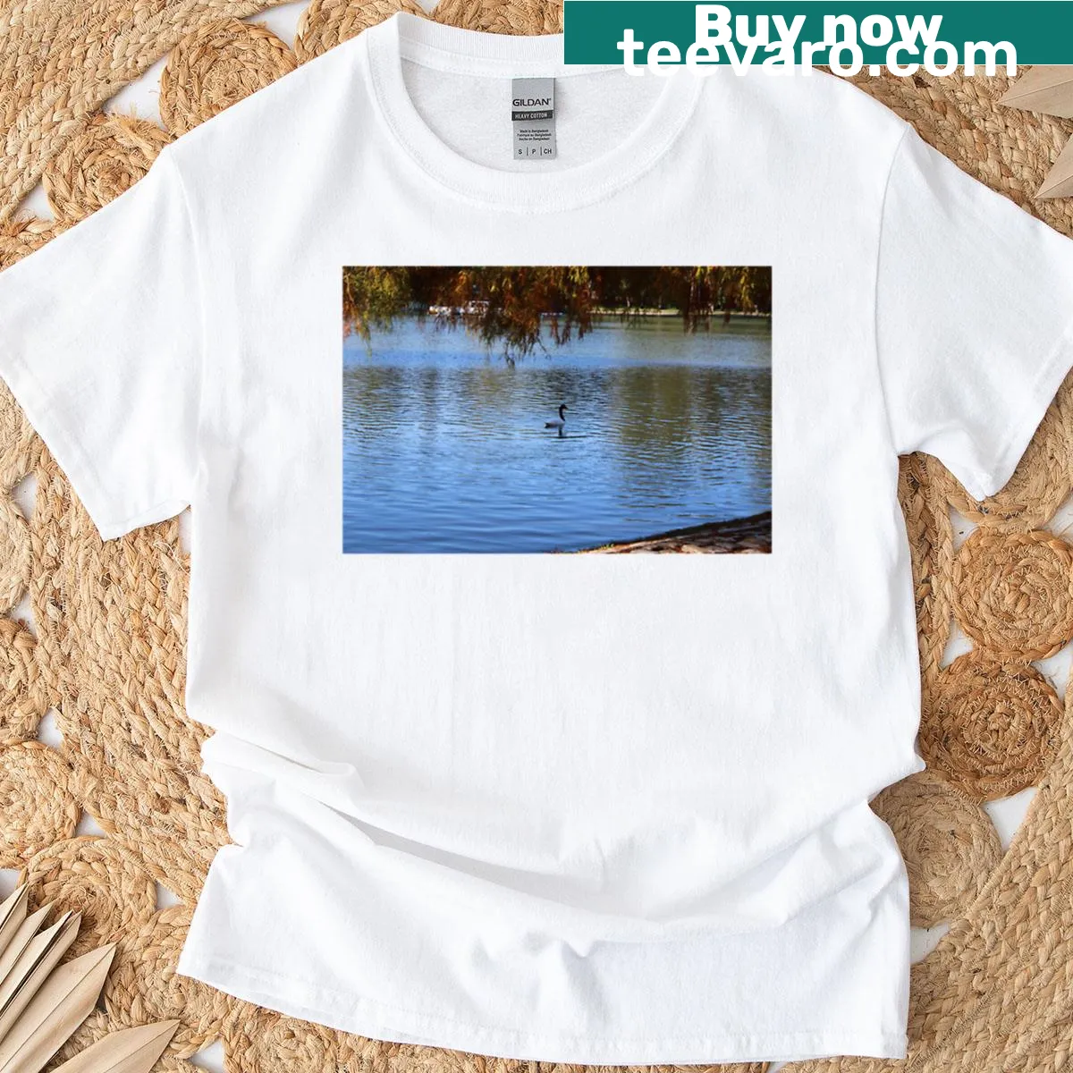 Calm water design on a nature-themed t-shirt — on a men's t-shirt
