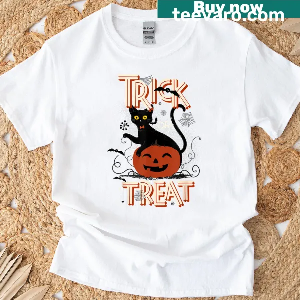 Black cat on pumpkin Halloween illustration for kids
