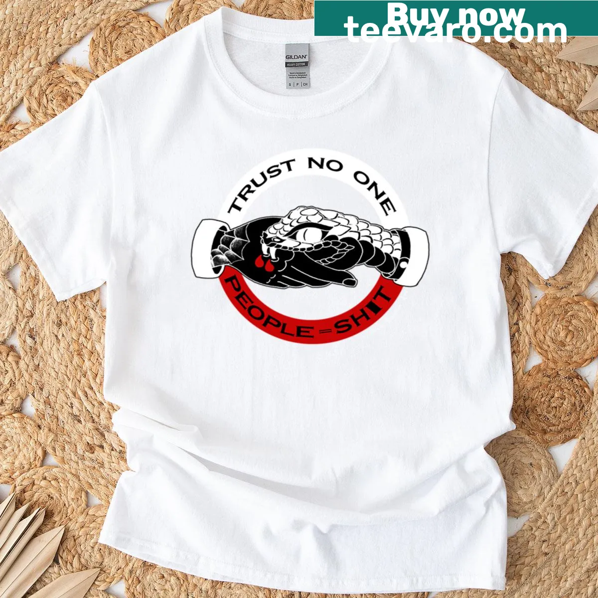 T-shirt with bold 'Trust No One' text design — on a men's t-shirt