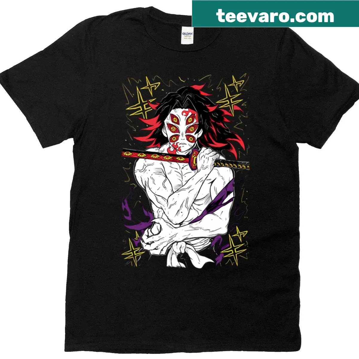 Anime T-shirt featuring Upper Moon 1 Kokushibo character design — on a men's t-shirt