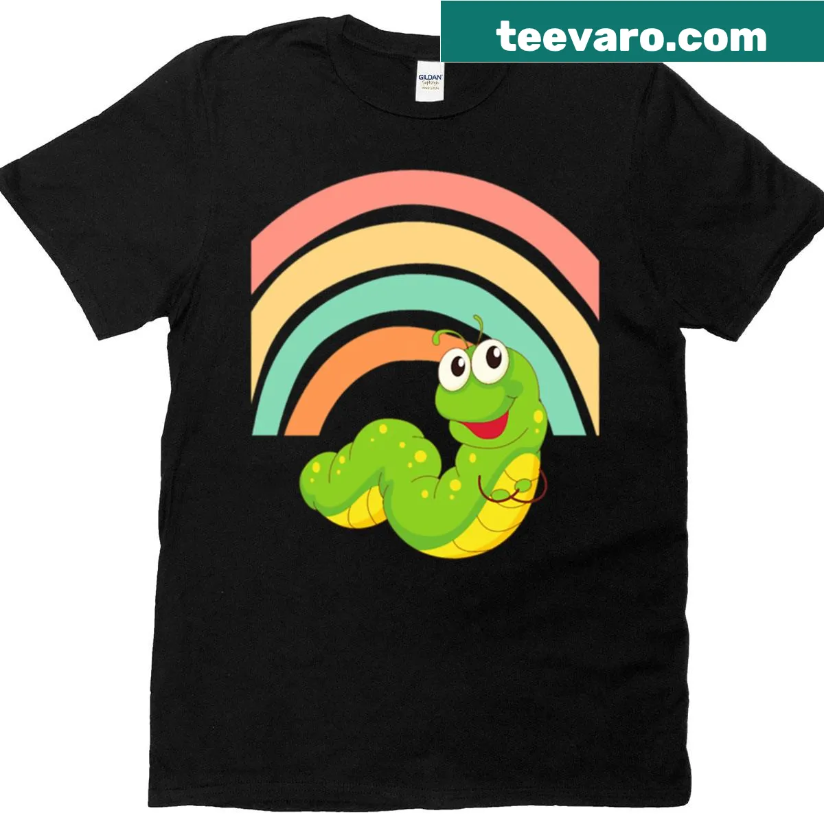 Cute T-shirt featuring the Very Hungry Caterpillar character. — on a men's t-shirt