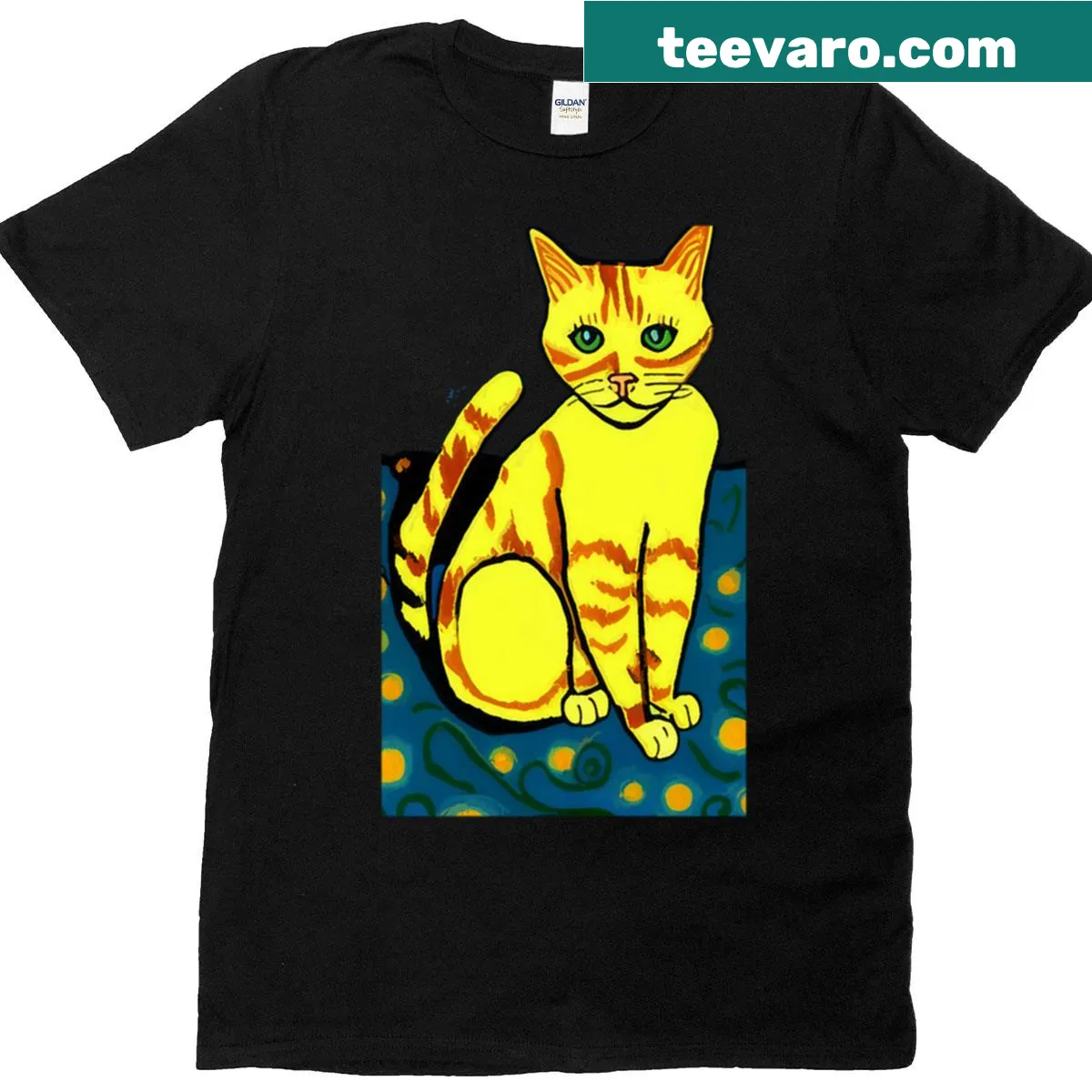 Cat illustration inspired by Van Gogh on a t-shirt — on a men's t-shirt