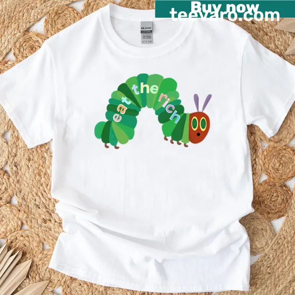 Vintage T-shirt featuring humorous Eat The Rich caterpillar design