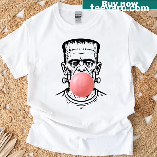 Vintage Frankenstein monster blowing bubble gum Halloween T-shirt