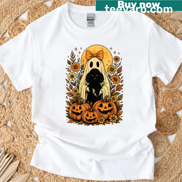 Cute vintage T-shirt featuring a ghost holding a poodle