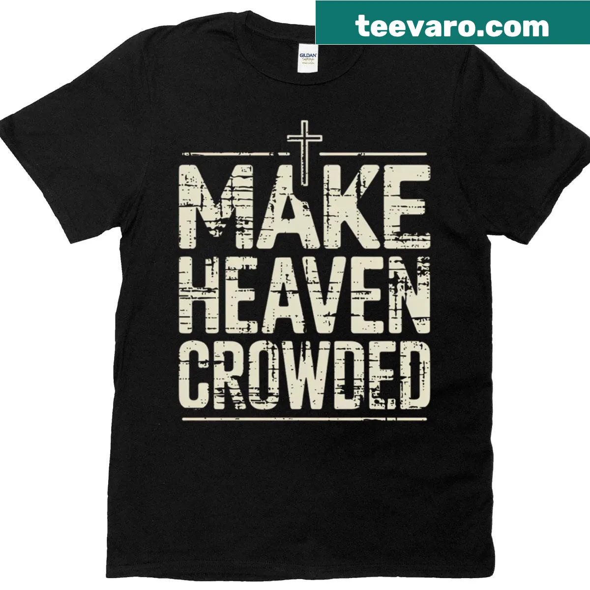 Vintage Christian faith shirt encouraging community in heaven — on a men's t-shirt