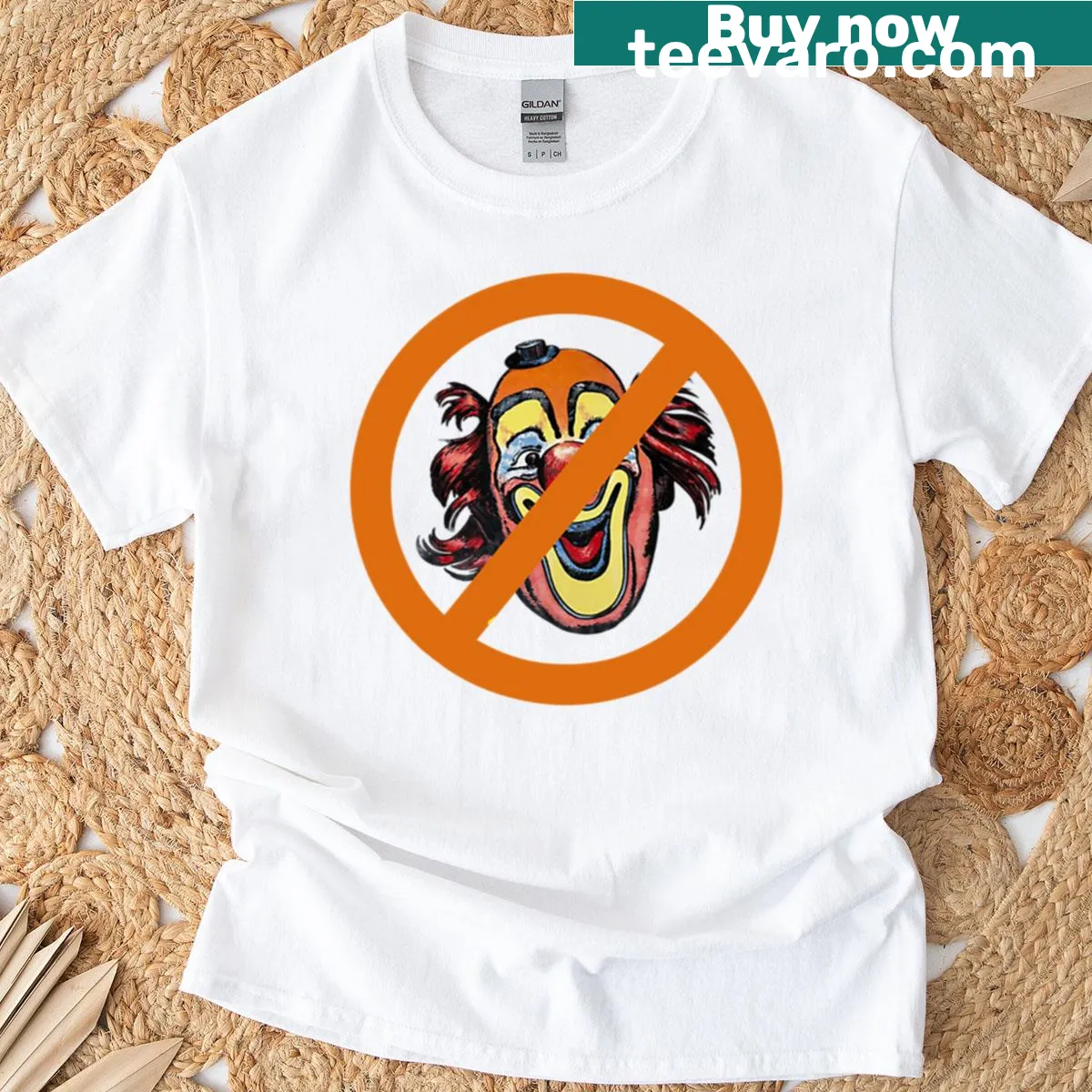 T-shirt with humorous 'No Clowns' text design — on a men's t-shirt