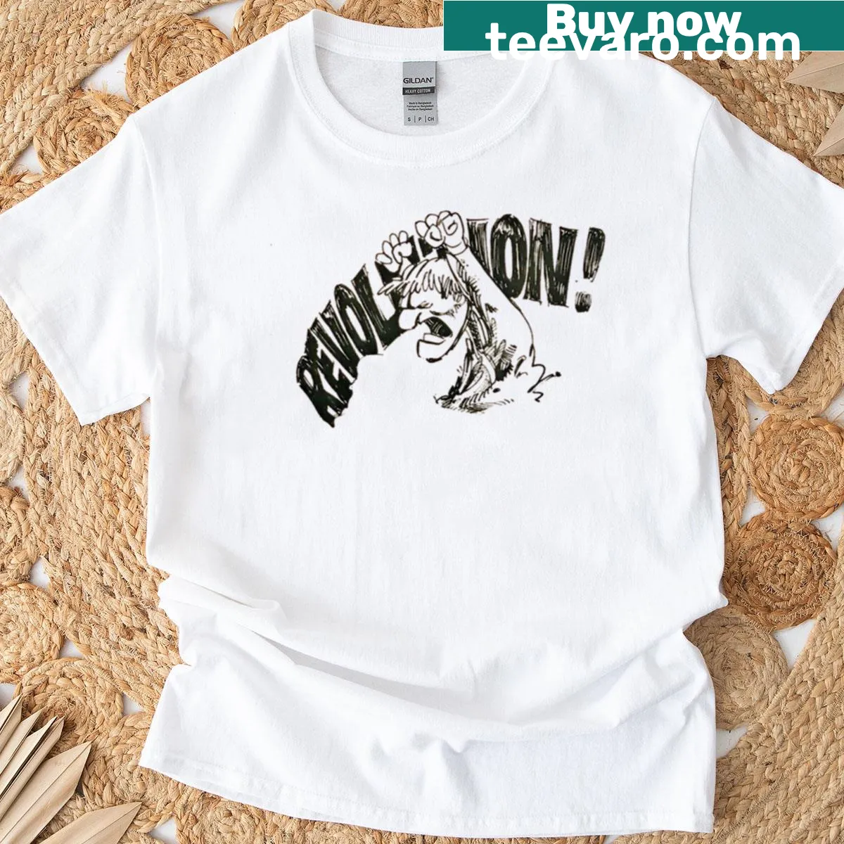 Vintage typography graphic t-shirt with a revolutionary theme — on a men's t-shirt