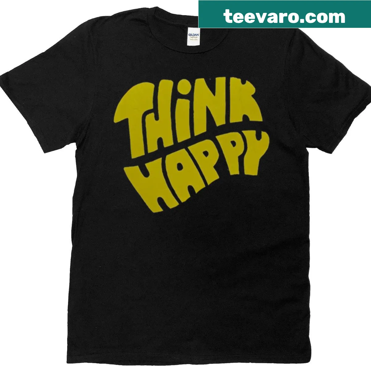 Vintage-inspired t-shirt with 'Think Happy' uplifting message — on a men's t-shirt