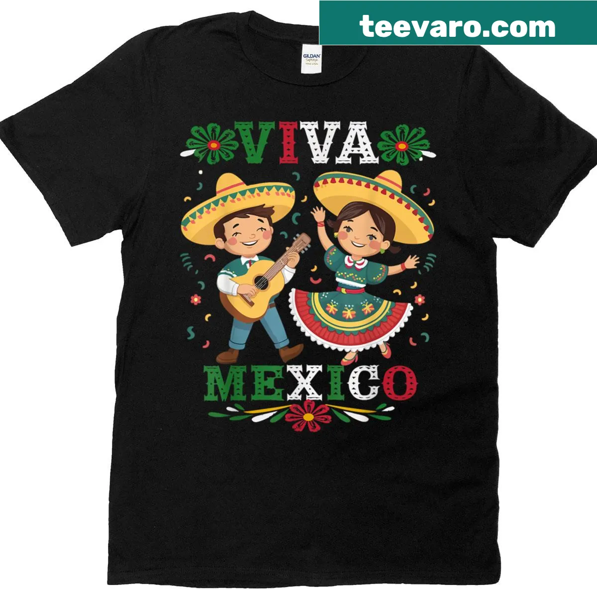 Cartoon T-shirt featuring traditional Mexican characters. — on a men's t-shirt