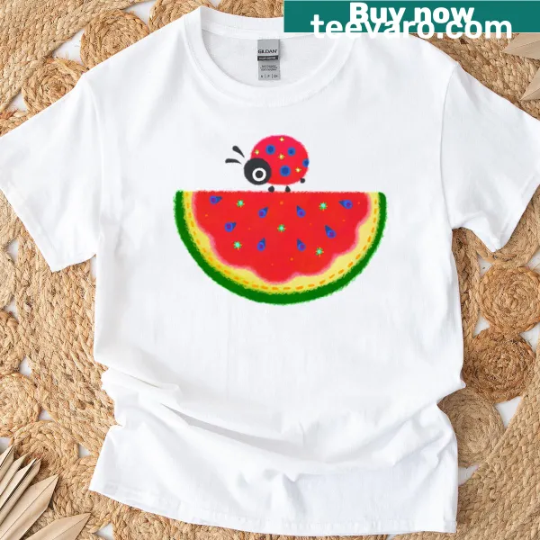 Watermelon and ladybugs illustrated t-shirt design